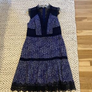 Elie Tahari Navy and White Lace Midi Dress
